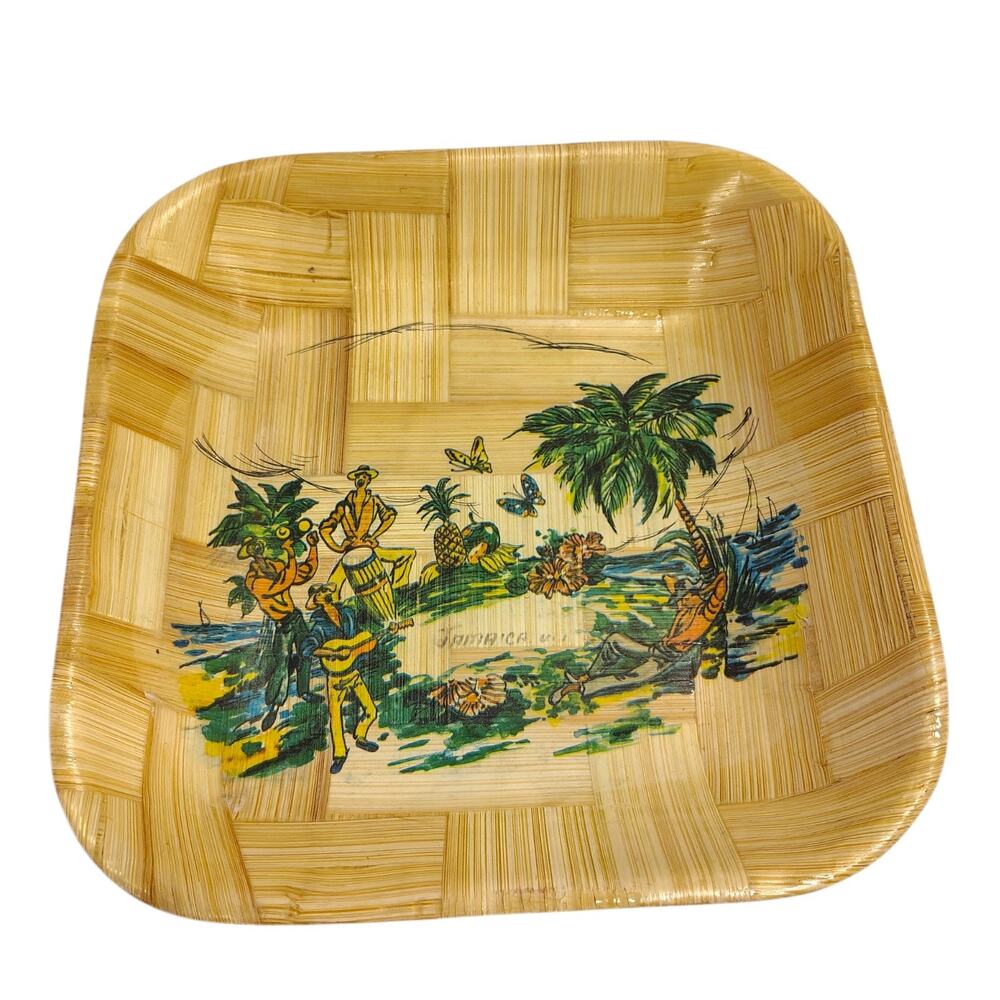 Jamaica Vintage 1960’s MCM Bamboo Tray Square Painted